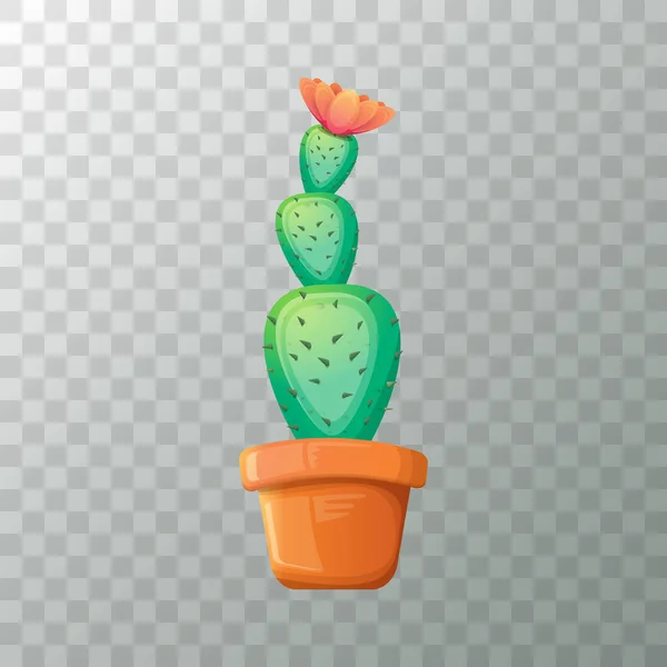 Vector cartoon green cactus in pot isolated on transparent background. funny houseplant icon — Stock Vector