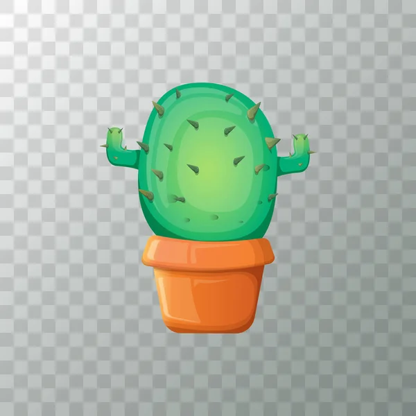 Vecteur dessin animé cactus vert en pot isolé sur fond transparent. icône drôle de plante d'intérieur — Image vectorielle