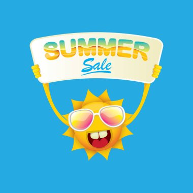 vektör yaz mutlu güneş satışı teklif işareti tutarak