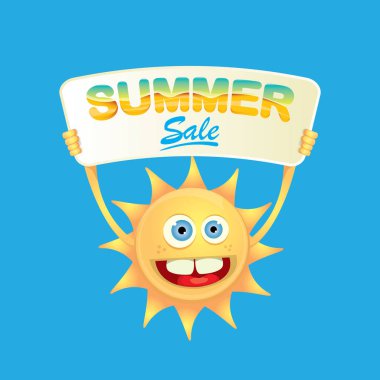 vektör yaz mutlu güneş satışı teklif işareti tutarak