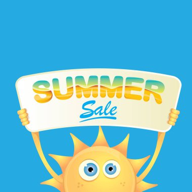 vektör yaz mutlu güneş satışı teklif işareti tutarak