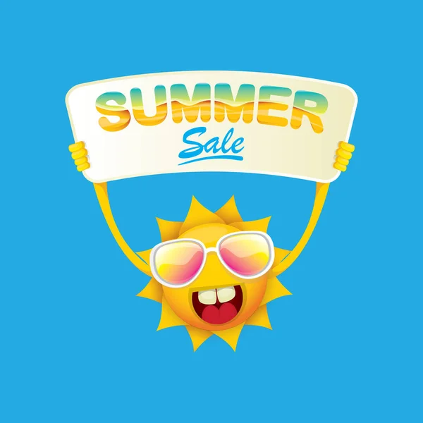 Vector summer happy sun holding sale offer sign — Stock Vector