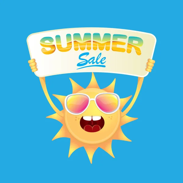 Vector summer happy sun holding sale offer sign — Stock Vector