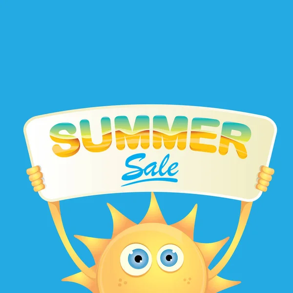 Vector summer happy sun holding sale offer sign — Stock Vector