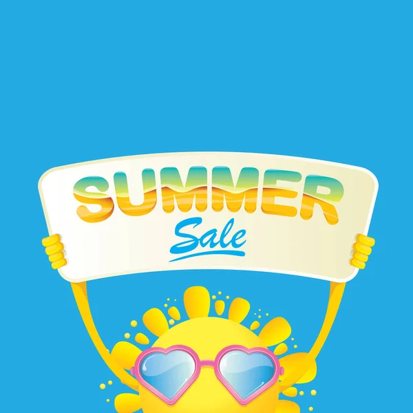 Vector summer happy sun holding sale offer sign — Stock Vector