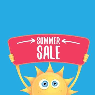 vektör yaz mutlu güneş satışı teklif işareti tutarak
