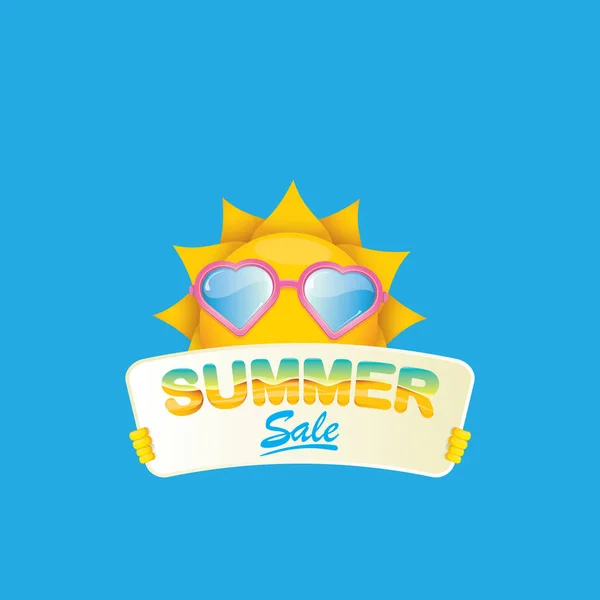 Vector summer happy sun holding sale offer sign — Stock Vector