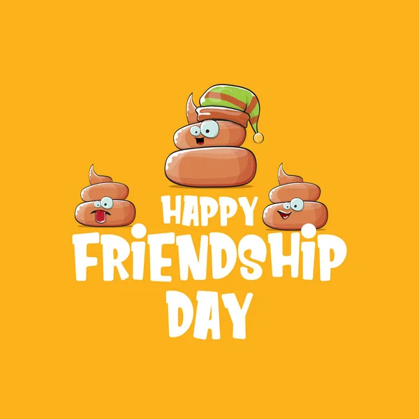 快乐友谊日贺卡与矢量有趣的卡通poo朋友字符隔离在橙色背景。最好的朋友概念 — 图库矢量图片