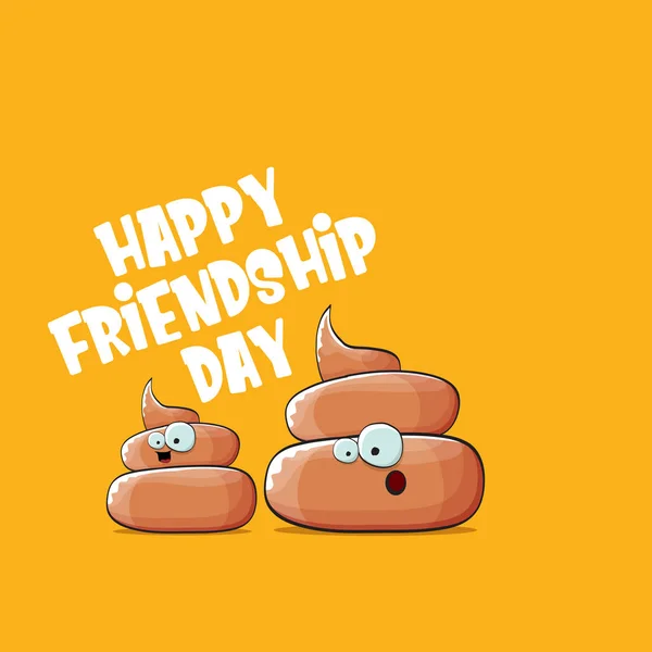 Happy friendship day greeting card with vector funny cartoon poo friends characters isolated on orange background. Best friends concept — Stock Vector