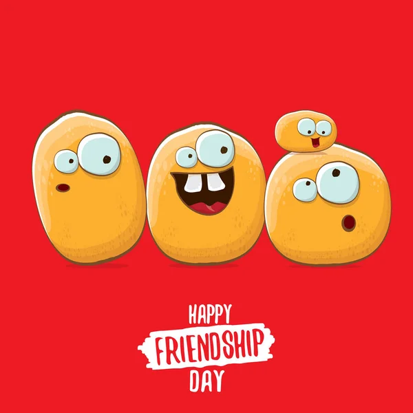 Feliz Día de la Amistad vector ilustración. Funky niños patata con friends.vector amigos niños pequeños personajes de patata divertirse aislado sobre fondo rojo . — Vector de stock