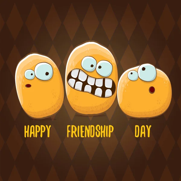 Happy Friendship day vector illustration. funky kids potato with friends.vector friends tiny kids potato characters having fun isolated on brown background. — Stock Vector