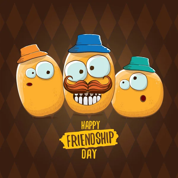 행복 한 우정 의 날 벡터 그림입니다. 펑키 키즈 감자 와 friends.vector 친구 작은 아이 감자 문자 데 재미 고립 된 갈색 배경. — 스톡 벡터