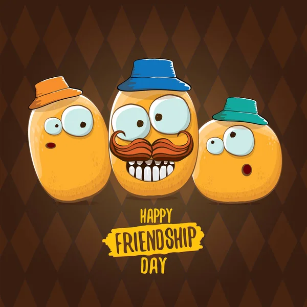 Glückliche Freundschaft Tag Vektor Illustration. flippige Kinder Kartoffel mit friends.vector Freunde winzige Kinder Kartoffel Zeichen Spaß isoliert auf braunem Hintergrund. — Stockvektor