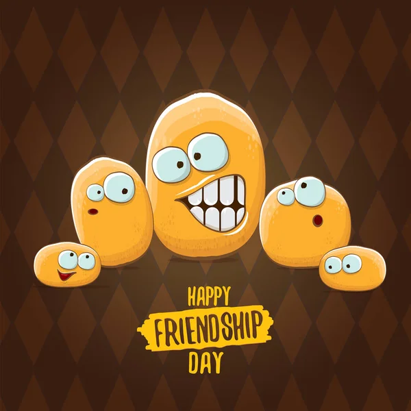 Vektorový obrázek dne Happy přátelství. funky dětská brambora s přáteli. vektor přátelé malí děcka bramborové postavy se zábavou izolovaně na hnědém pozadí. — Stockový vektor