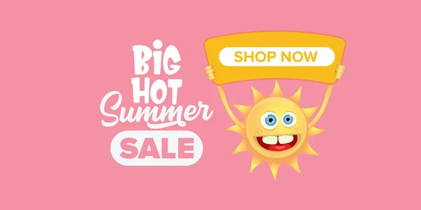 Venta de verano banner web horizontal. verano feliz sol carácter celebración cartel o pancarta con oferta especial venta texto aislado sobre suave pastel rosa horizontal fondo — Archivo Imágenes Vectoriales