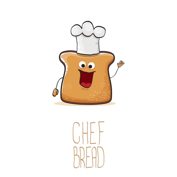 Vettore funky cartone animato carino pane chef personaggio con cappello bianco chef isolato su sfondo bianco. Mi chiamo illustrazione del concetto di pane. Bakery logo funky o modello di disegno della mascotte — Vettoriale Stock