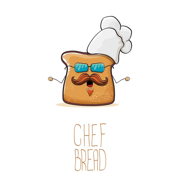 Vettore funky cartone animato carino pane chef personaggio con cappello bianco chef isolato su sfondo bianco. Mi chiamo illustrazione del concetto di pane. Bakery logo funky o modello di disegno della mascotte — Vettoriale Stock