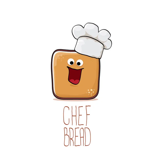 Vettore funky cartone animato sorridente pane tostato chef personaggio con cappello bianco chef isolato su sfondo bianco. Bakery o bambini caffè funky logo o mascotte modello di design — Vettoriale Stock