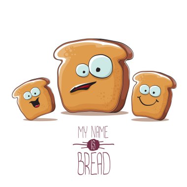 beyaz arka plan üzerinde izole arkadaşlar ile vektör funky karikatür ekmek karakteri. funky gıda fırınçocuk karakterleri seti veya koleksiyonu