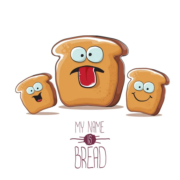 Vector funky cartoon bread character with friends isolated on white background. funky food bakery kids characters set or collection — Stock Vector