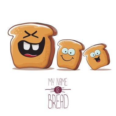 beyaz arka plan üzerinde izole arkadaşlar ile vektör funky karikatür ekmek karakteri. funky gıda fırınçocuk karakterleri seti veya koleksiyonu