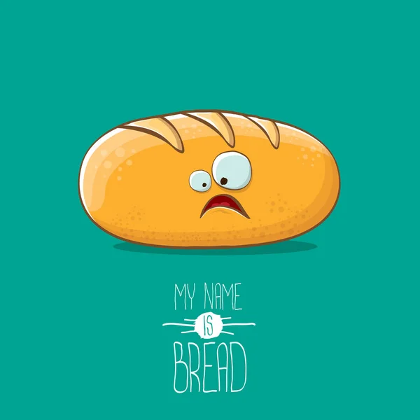 Kartun vektor funky lucu roti roti roti karakter terisolasi di latar azure. Nama saya adalah ilustrasi konsep roti. karakter toko roti makanan yang funky - Stok Vektor