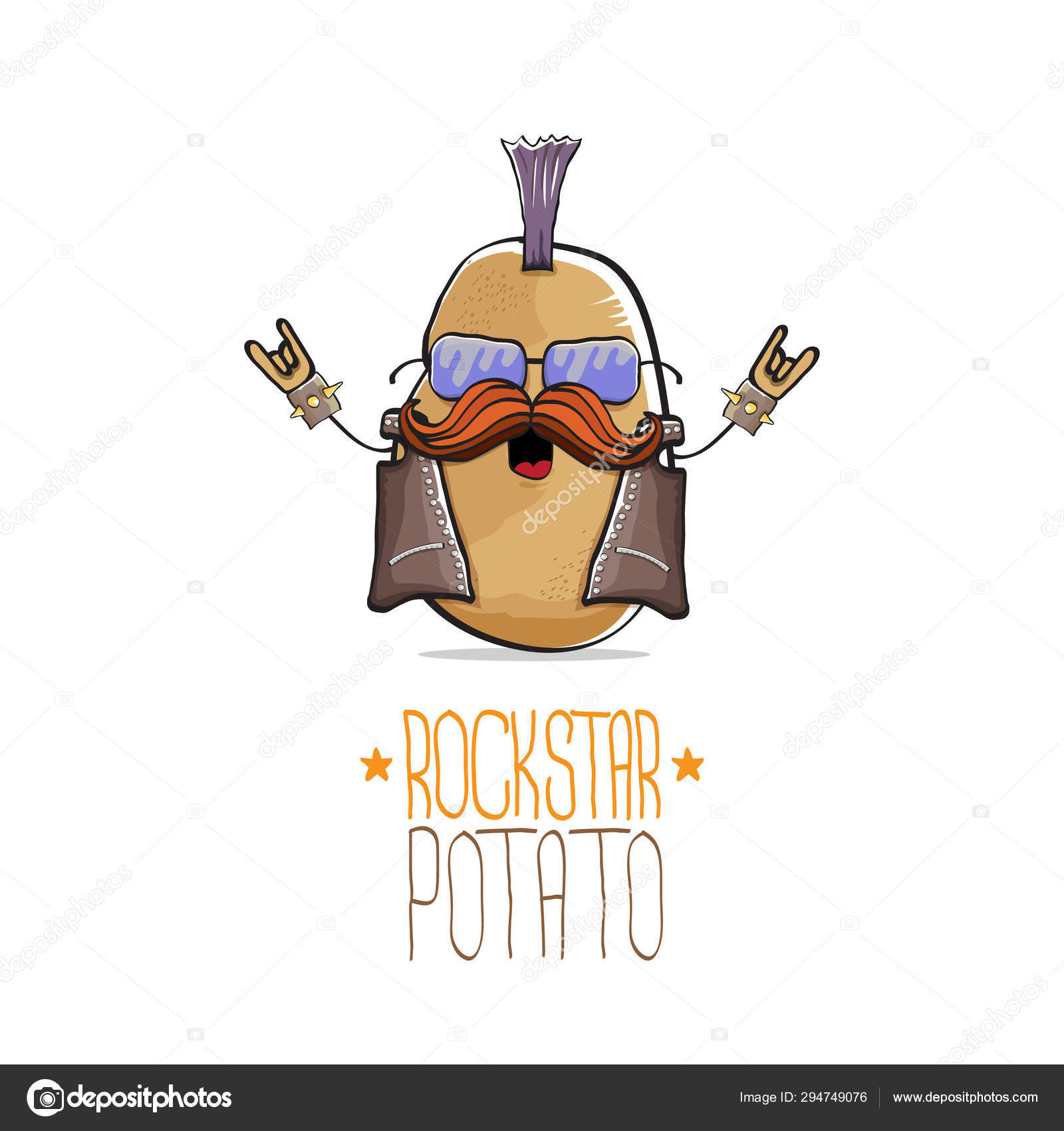 Vector funny cartoon cute brown punk rock star potato character with Iroquois isolated on white background. My name is potato vector concept. rock n rock hipster vegetable funky character Stock Vector Image Vector funny cartoon cute brown punk rock star potato character with Iroquois isolated on white background. My name is potato vector concept. rock n rock hipster vegetable funky character Stock Vector Image