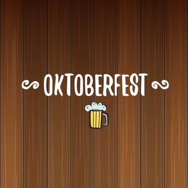 bira bardağı veya ahşap arka plan üzerinde izole bira kupa ile vektör oktoberfest vektör etiketi. octoberfest vektör grafik afiş veya afiş tasarım şablonu