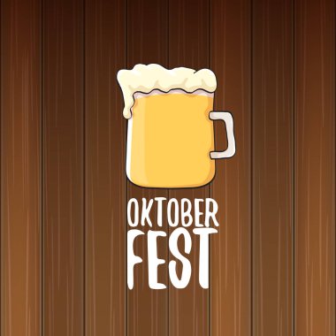 bira bardağı veya ahşap arka plan üzerinde izole bira kupa ile vektör oktoberfest vektör etiketi. octoberfest vektör grafik afiş veya afiş tasarım şablonu