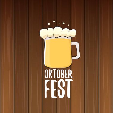 bira bardağı veya ahşap arka plan üzerinde izole bira kupa ile vektör oktoberfest vektör etiketi. octoberfest vektör grafik afiş veya afiş tasarım şablonu