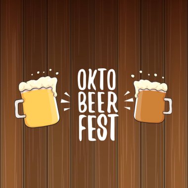 bira bardağı veya ahşap arka plan üzerinde izole bira kupa ile vektör oktoberfest vektör etiketi. octoberfest vektör grafik afiş veya afiş tasarım şablonu