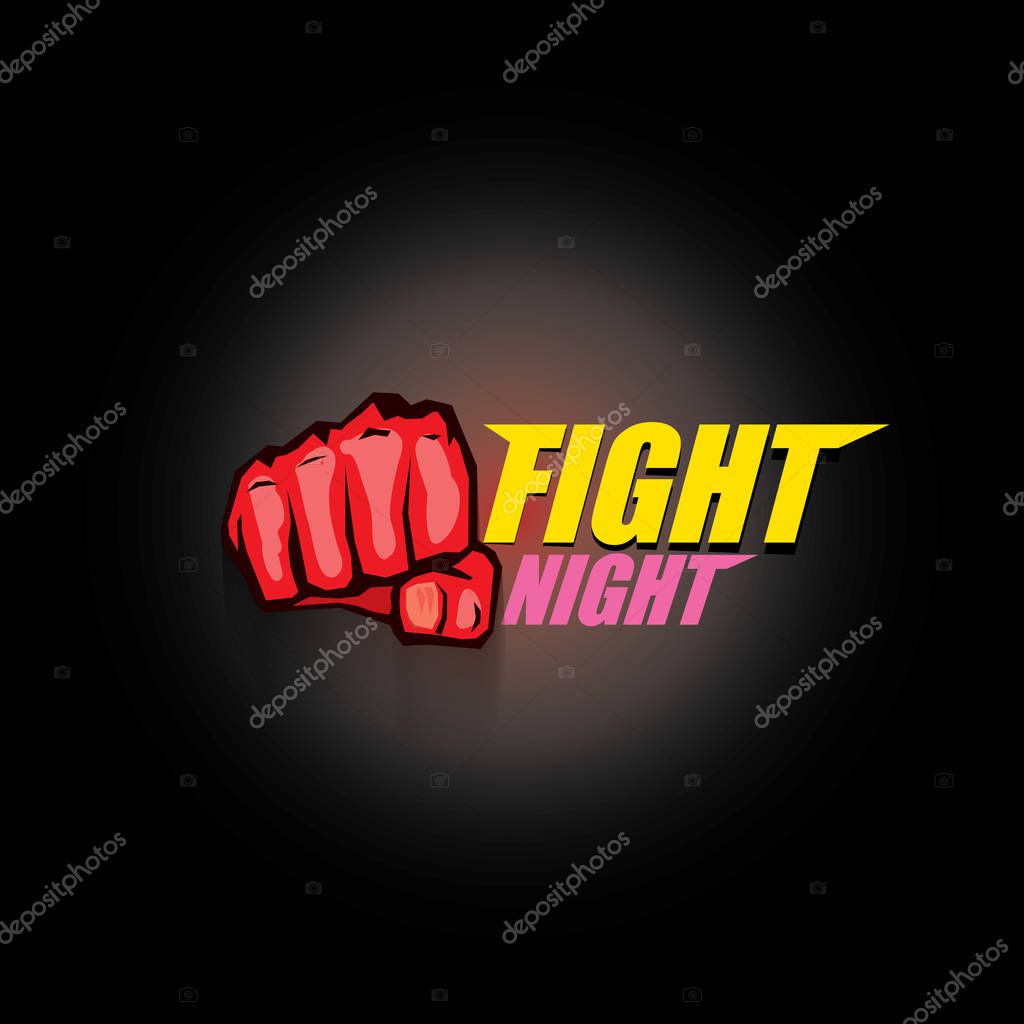 Fight night modern poster with text and red strong fist. mma, wrestling or fight club emblem design template