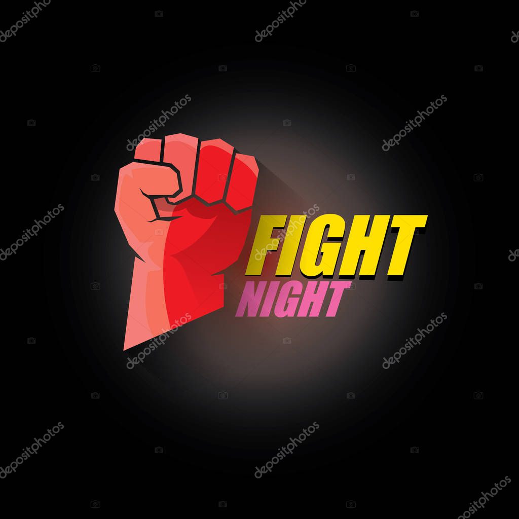 Fight night modern poster with text and red strong fist. mma, wrestling or fight club emblem design template