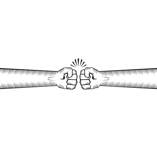 Twee gebalde vuisten stoten. Conflict, protest, broederschap of botsing concept vector illustratie — Stockvector