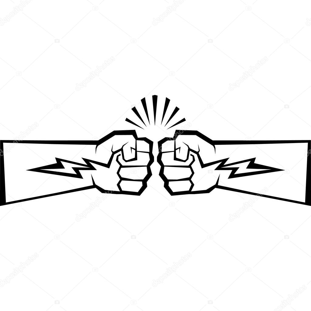 Two clenched fists bumping icon. Conflict, protest, brotherhood or clash concept vector illustration