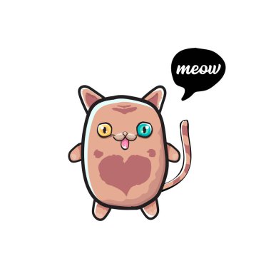 kawaii sevimli kedi beyaz arka plan üzerinde izole. Büyük gözlü karikatür mutlu kedi yavrusu