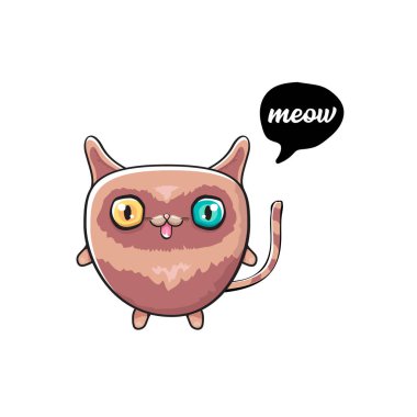 kawaii sevimli kedi beyaz arka plan üzerinde izole. Büyük gözlü karikatür mutlu kedi yavrusu