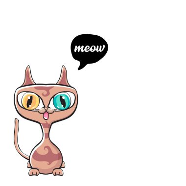 kawaii sevimli kedi beyaz arka plan üzerinde izole. Büyük gözlü karikatür mutlu kedi yavrusu