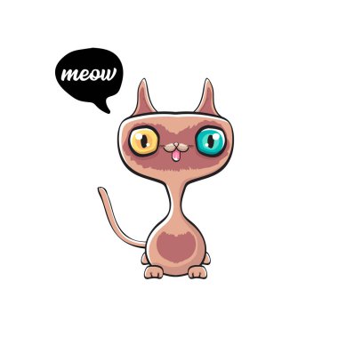 kawaii sevimli kedi beyaz arka plan üzerinde izole. Büyük gözlü karikatür mutlu kedi yavrusu