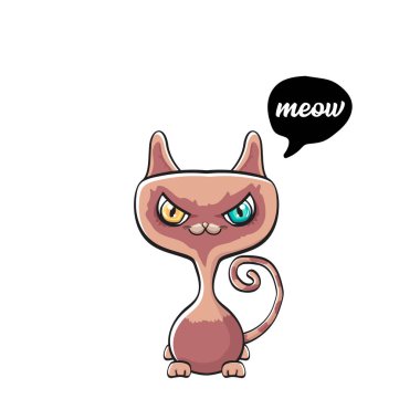 kawaii sevimli kedi beyaz arka plan üzerinde izole. Büyük gözlü karikatür mutlu kedi yavrusu