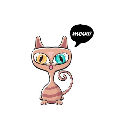 kawaii sevimli kedi beyaz arka plan üzerinde izole. Büyük gözlü karikatür mutlu kedi yavrusu