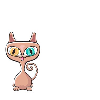 kawaii sevimli kedi beyaz arka plan üzerinde izole. Büyük gözlü karikatür mutlu kedi yavrusu