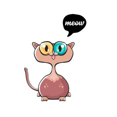 kawaii sevimli kedi beyaz arka plan üzerinde izole. Büyük gözlü karikatür mutlu kedi yavrusu