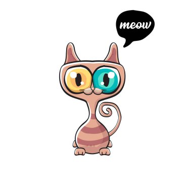 kawaii sevimli kedi beyaz arka plan üzerinde izole. Büyük gözlü karikatür mutlu kedi yavrusu