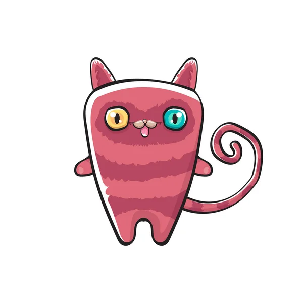 Roze cute kitty karakter geïsoleerd op witte achtergrond. Cartoon gelukkig roze kat karakter met grote ogen — Stockvector