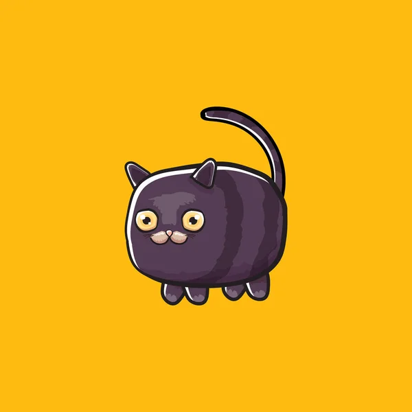 Niedlichen schwarzen Halloween-Katze isoliert auf orangefarbenem Hintergrund. Cartoon glücklich schwarze Hexenkätzchen mit großen Augen — Stockvektor