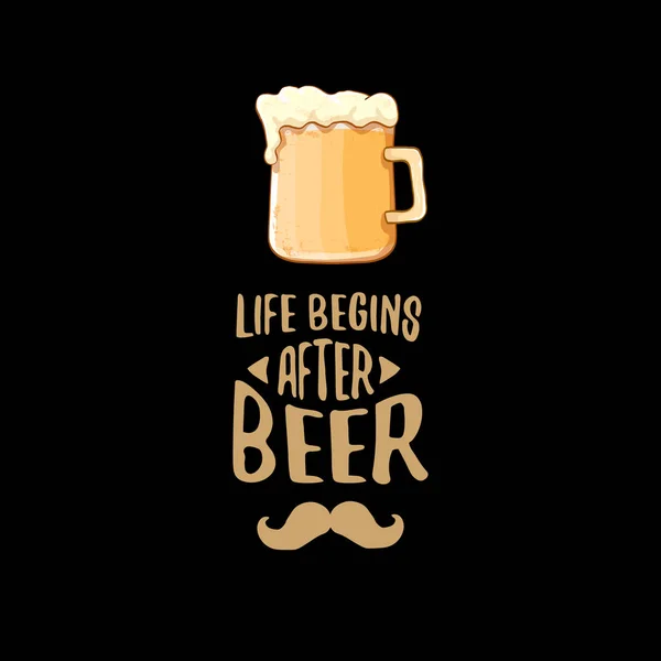 La vie commence après l'étiquette de concept de vecteur de bière ou l'affiche brune vintage. vecteur funky bière citation ou slogan pour imprimer sur tee. Étiquette de la journée internationale de la bière ou icône Octobre Fest — Image vectorielle