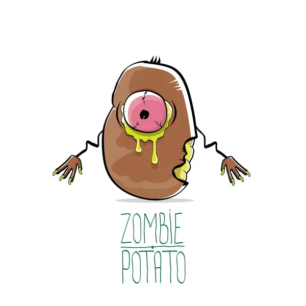 Vektör komik karikatür sevimli kahverengi zombi patates beyaz arka plan izole. Cadılar Bayramı canavar sebze funky karakter — Stok Vektör