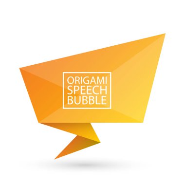 Soyut turuncu origami konuşma balonu veya afiş beyaz arka plan üzerinde izole. Şerit afiş, kaydırma, fiyat etiketi, etiket, rozet, poster.