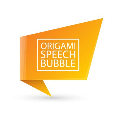 Soyut turuncu origami konuşma balonu veya afiş beyaz arka plan üzerinde izole. Şerit afiş, kaydırma, fiyat etiketi, etiket, rozet, poster.